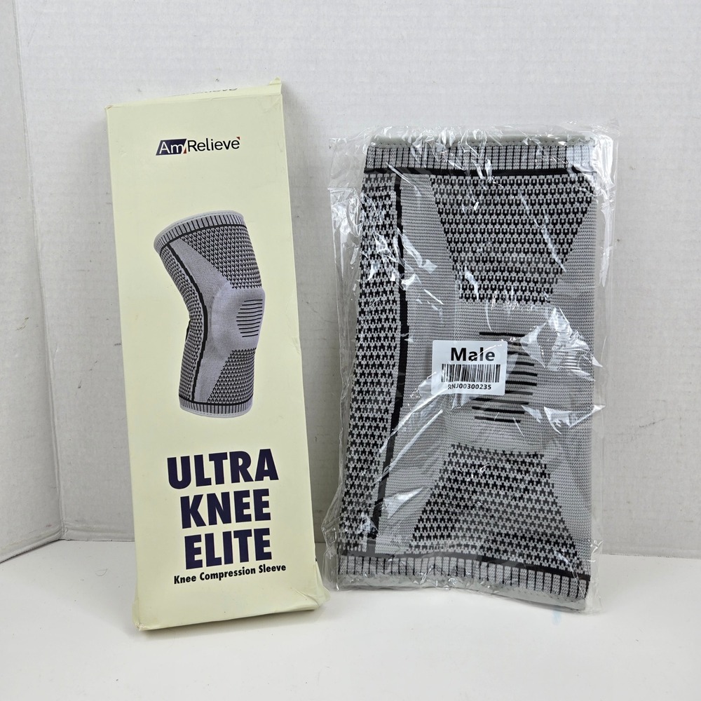 AmRelieve Ultra Knee Elite Compression Sleeve Gray Black Men's Large NIB Sealed